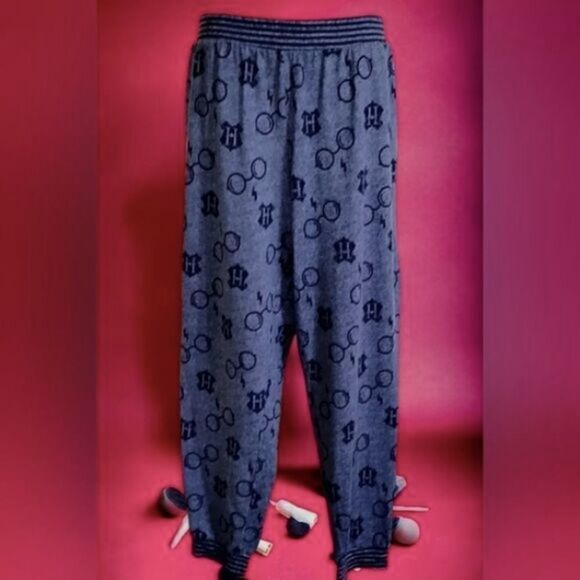 HARRY POTTER  LOUNGE SET WIZARDING WORLD LOGO KNIT Blue/Gray  Cozy  2-Piece - Picture 4 of 12